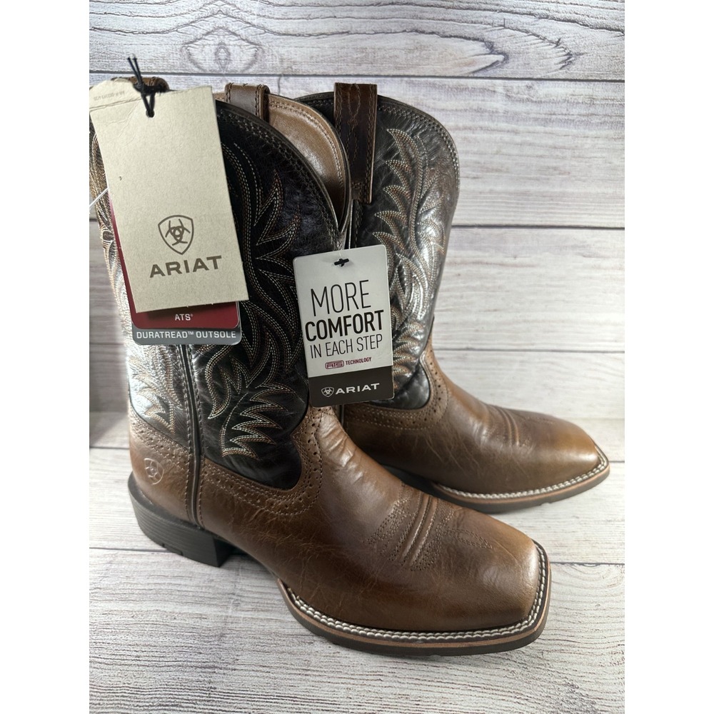 Ariat Men's Sport Wide Square Toe Leather Western Cowboy Boots Brown Size 9 D
